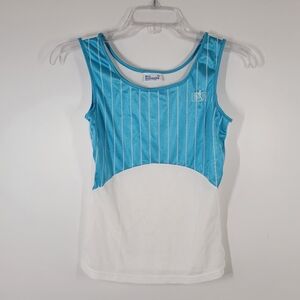 Vtg Bill Rodgers Teal Blue White Cotton Polyester Running Tank Top Women Sz XS